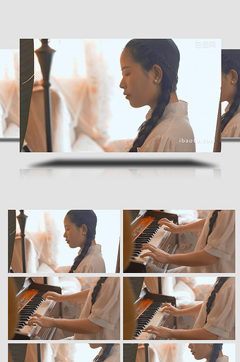 写真实拍复古古风美女弹钢琴视频素材4K图片