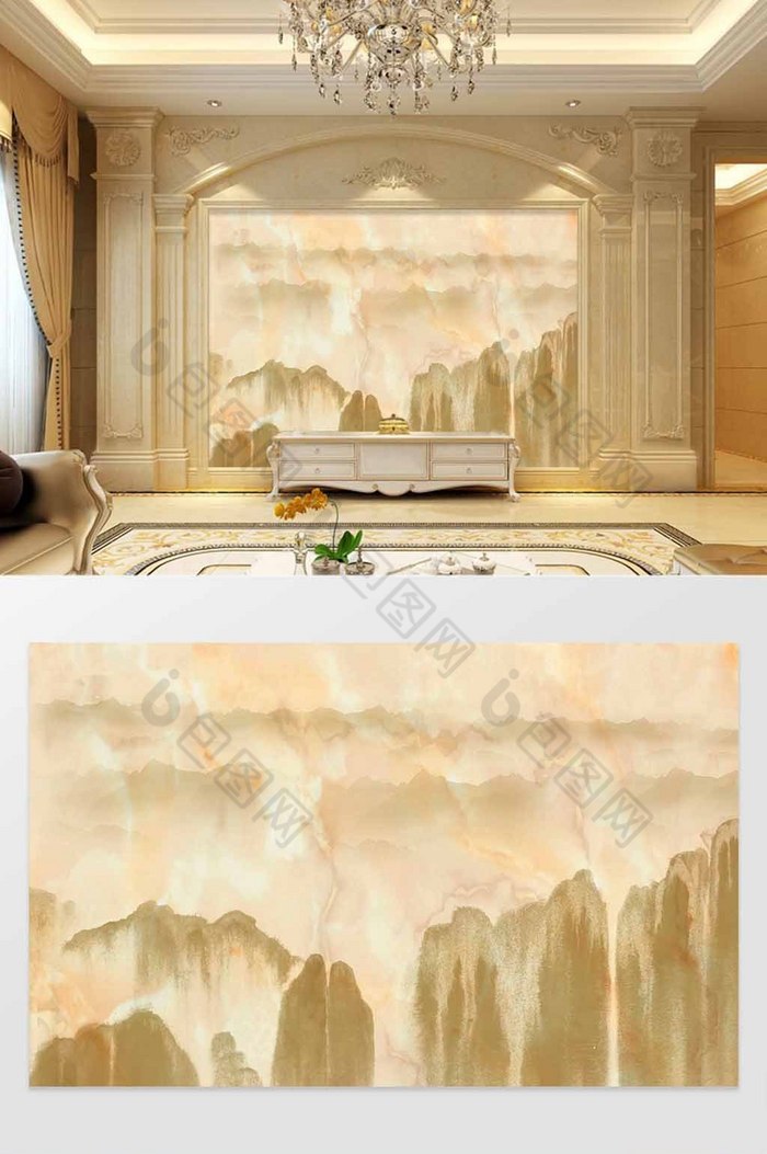新中式大理石水墨山水电视客厅背景墙图片图片