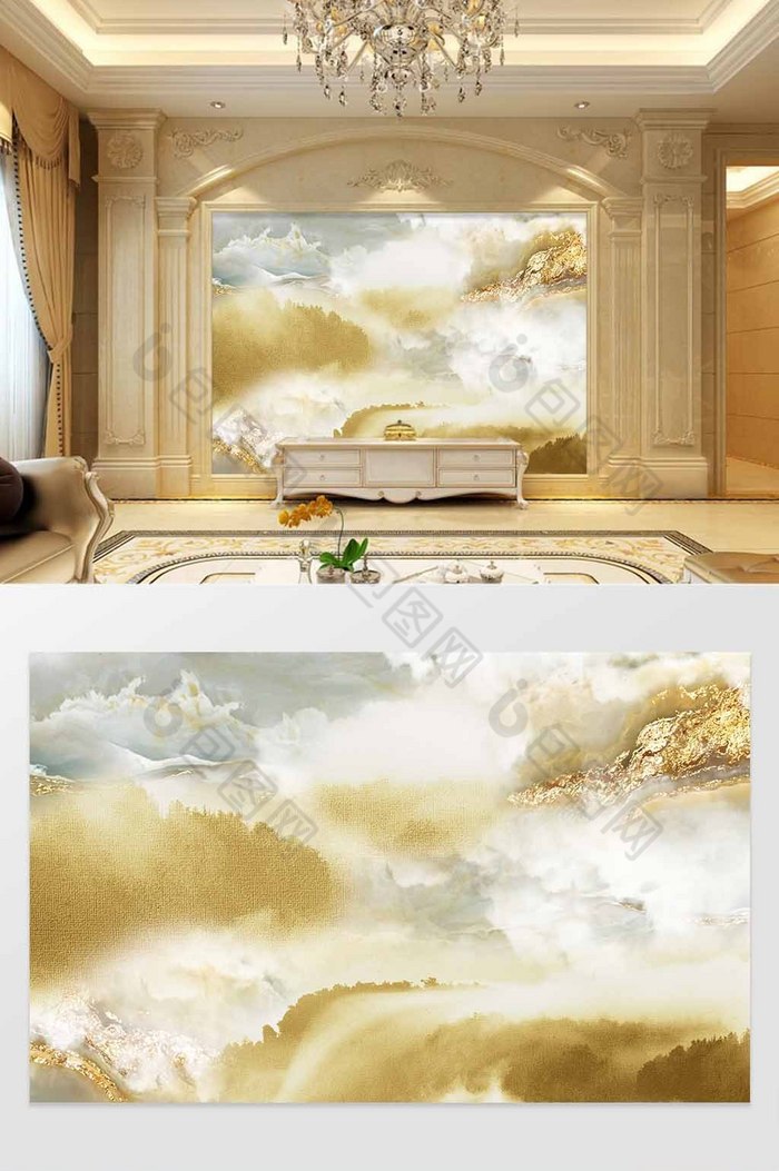 新中式大理石水墨山水电视客厅背景墙定制图片图片