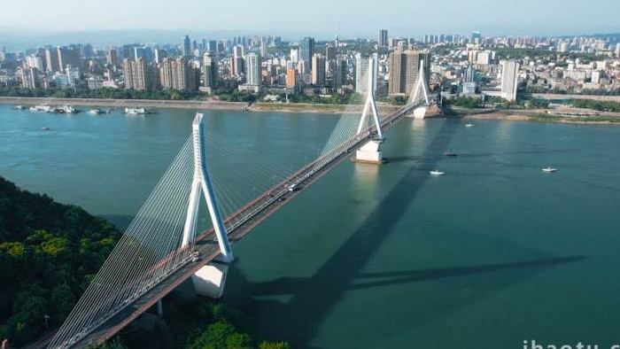 城市地标航拍宜昌夷陵长江大桥地标实拍视频