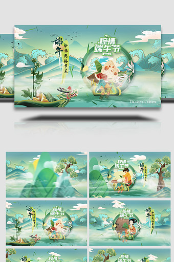 中国风国潮彩绘端午节习俗文化AE模板图片