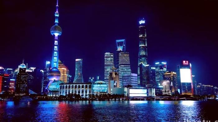 震撼上海浦东外滩城市繁华夜景4K实拍