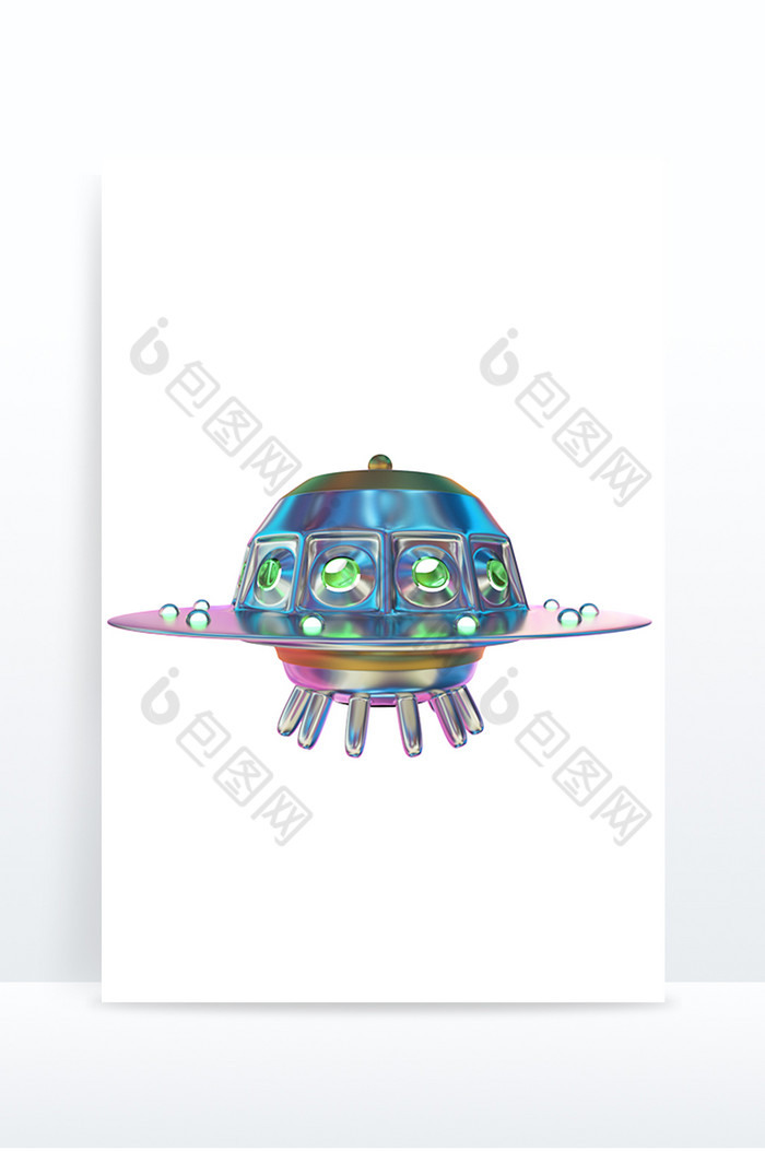 蓝粉色金属元宇宙金属风UFO飞船创意元素图片图片