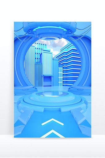 蓝色系未来科技风格电商展台C4D创意场景图片