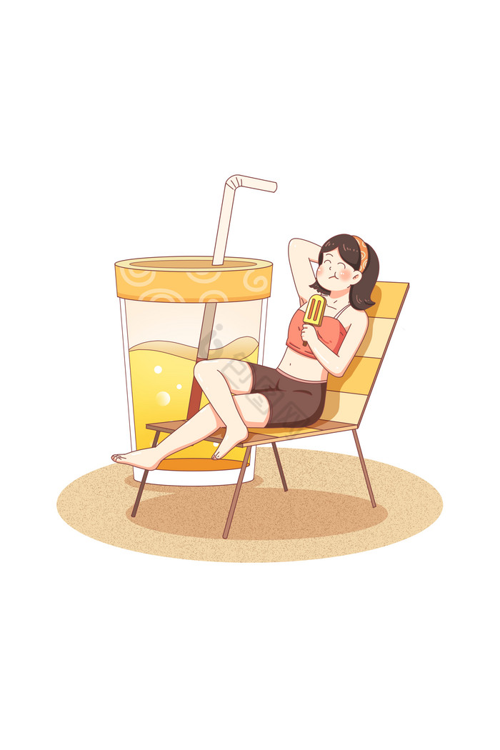 夏日沙滩喝饮料图片