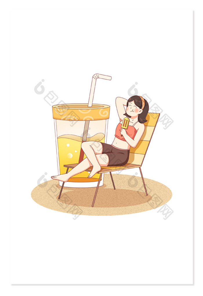 夏日沙滩喝饮料元素