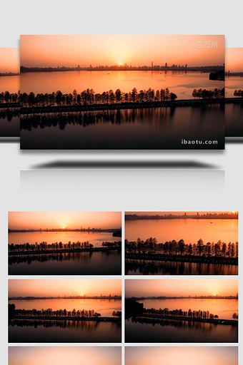 城市地标航拍武汉东湖磨山5A景区晚霞视频图片