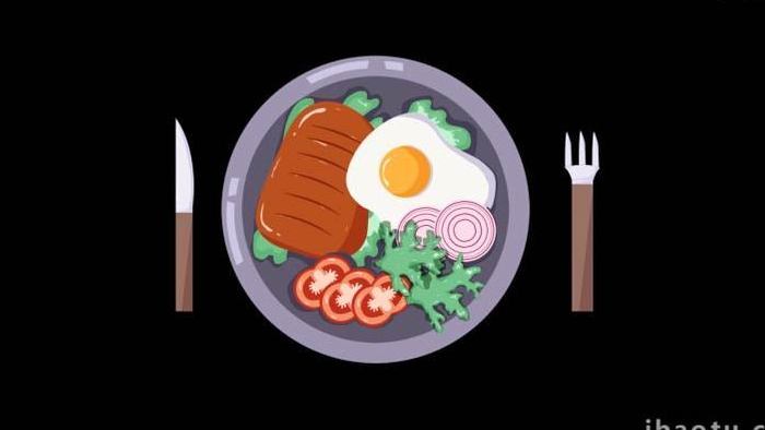 卡通食物美食西餐牛排荷包蛋MG动画