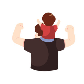 卡通父亲节孩子坐爸爸肩膀背影动图GIF