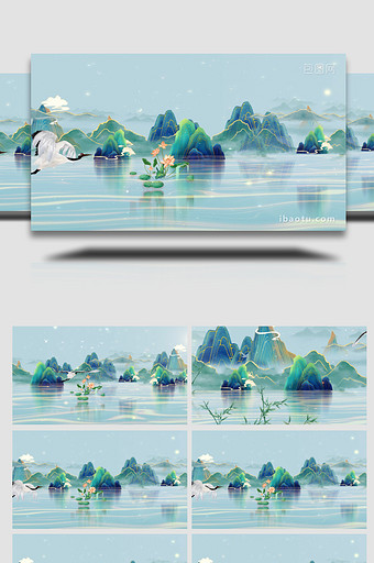 国潮山水清新背景视频AE模板图片