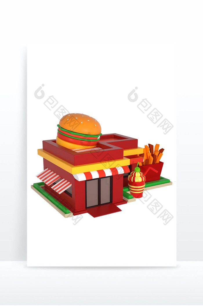 卡通3D快餐汉堡炸鸡店铺