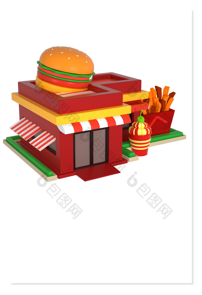 卡通3D快餐汉堡炸鸡店铺