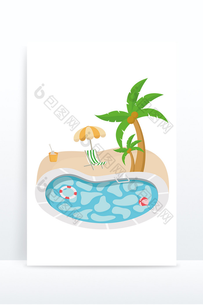 夏季泳池椰树矢量元素