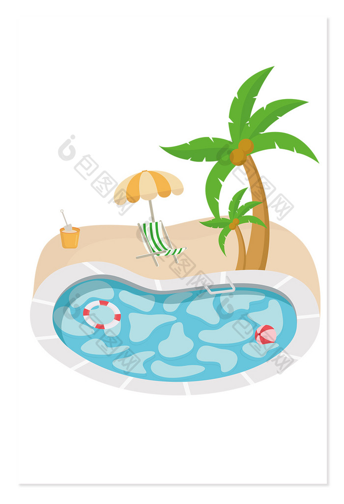 夏季泳池椰树矢量元素