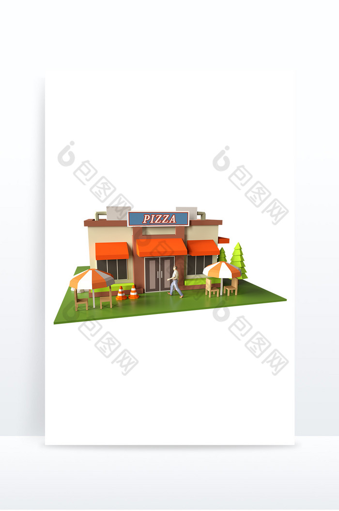 卡通西餐餐饮3d商铺元素图片图片