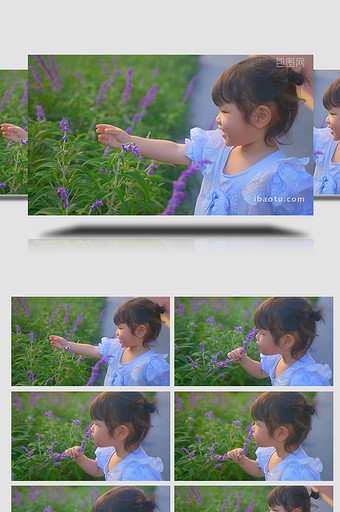 自然清新小女孩抚摸鲜花闻花4K实拍视频图片