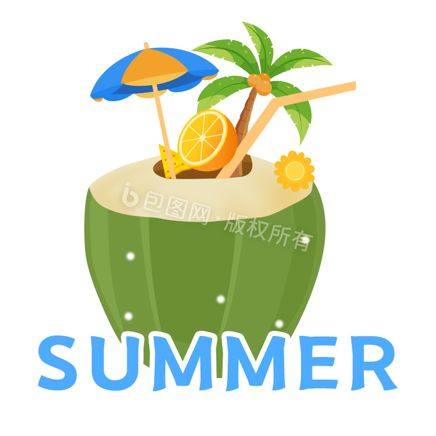 蓝色简约夏天元素旅游夏季椰树橙子GIF图片
