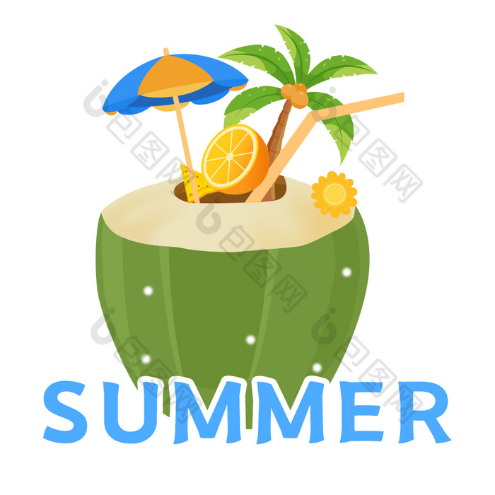 蓝色简约夏天元素旅游夏季椰树橙子GIF