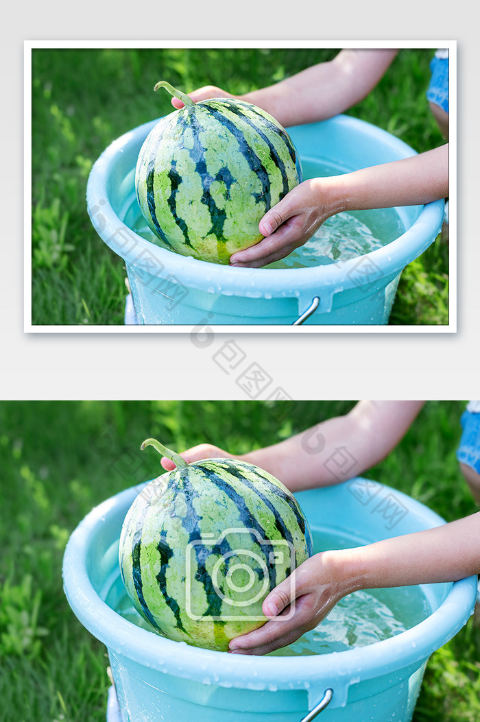 手洗西瓜浸泡清凉夏天图片图片
