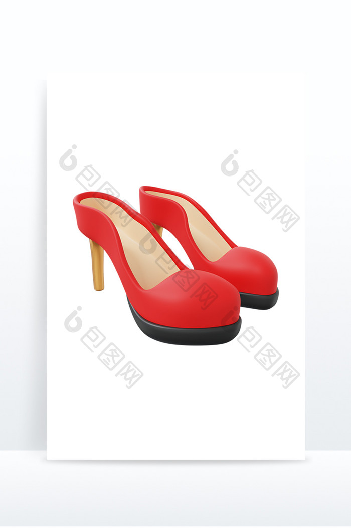 3D购物用品女士红色高跟鞋