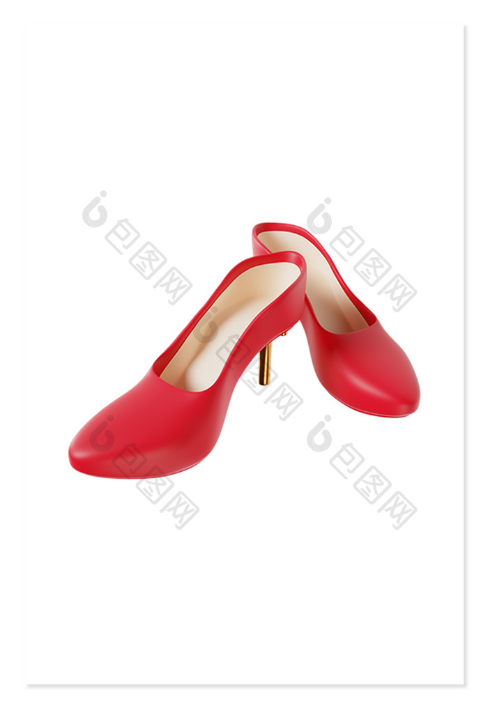 618元素3D购物用品女士红色高跟鞋