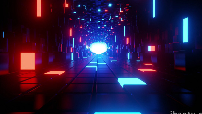 抽象赛博朋克霓虹灯三维隧道循环视频素材