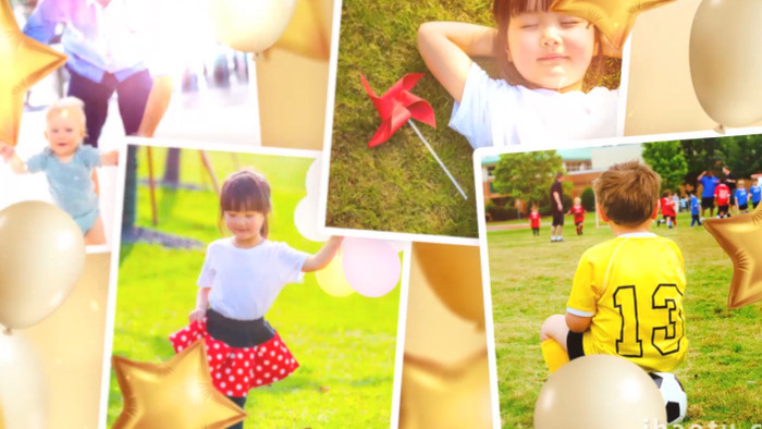 金色气球宝贝生日快乐幼儿园相册AE模板