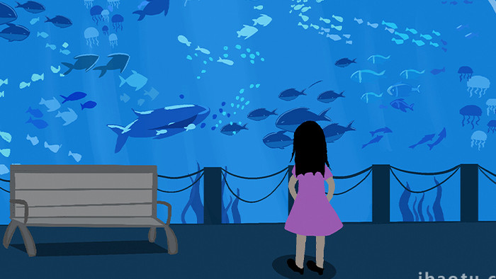 易用mg动画插画海洋类参观水族馆