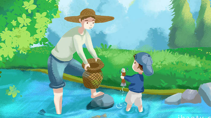 易用卡通mg动画爸爸和孩子一起捉鱼