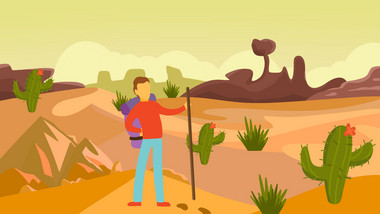 易用卡通mg动画场景类沙漠里的旅人