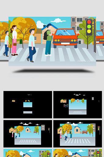 易用卡通mg动画城市类人群过斑马线图片