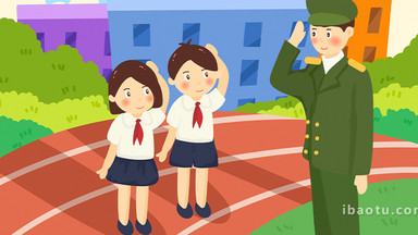 易用卡通mg动画戴红领巾的小孩敬礼