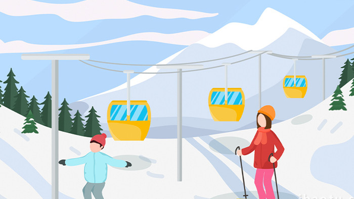 易用卡通mg动画冬季运动类滑雪场