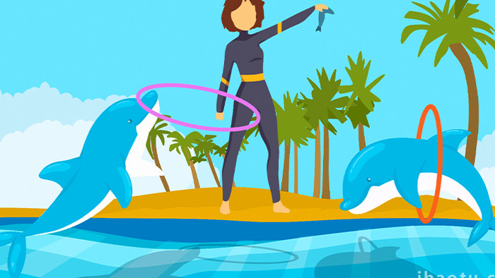 易用卡通mg动画海洋海豚训练员训练海豚