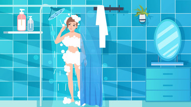 易用卡通mg动画居家女人冲澡洗澡