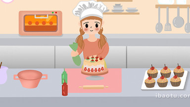 易用卡通mg动画做美食女孩做蛋糕