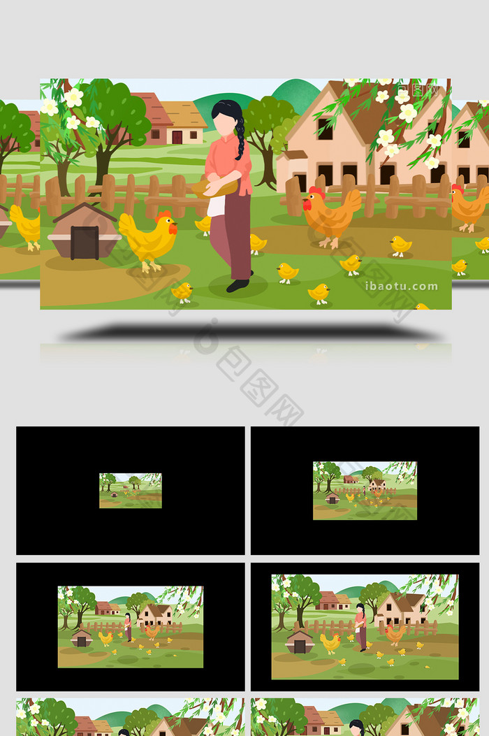 易用卡通mg动画乡村生活类农民喂鸡