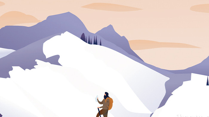 易用卡通类mg动画插画冬季运动攀登雪山