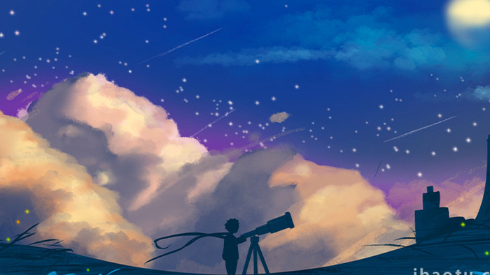 易用卡通mg动画天文男孩用天文望远镜看天