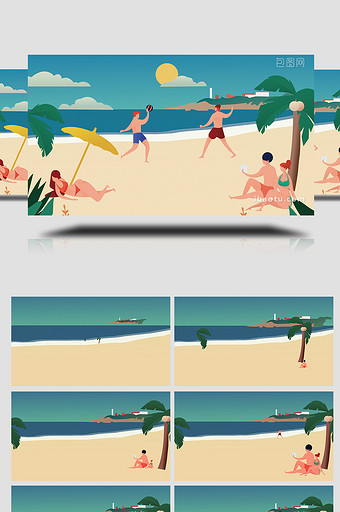 易用卡通类mg动画插画夏日海边沙滩风景图片
