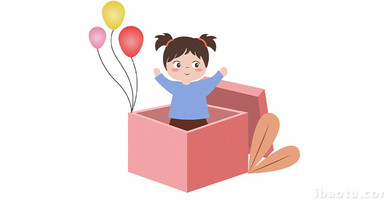 易用卡通mg动画儿童节小女孩在礼物盒子里