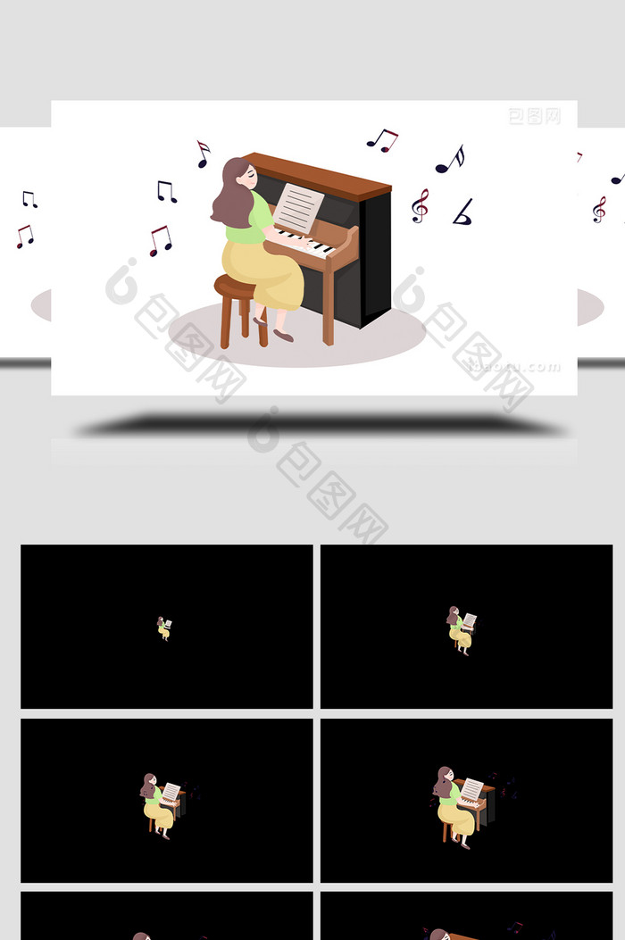 易用卡通mg动画乐器演奏优雅女人弹钢琴