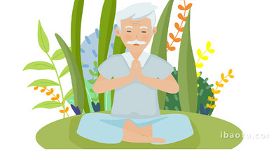 易用卡通mg动画养生老爷爷在打坐