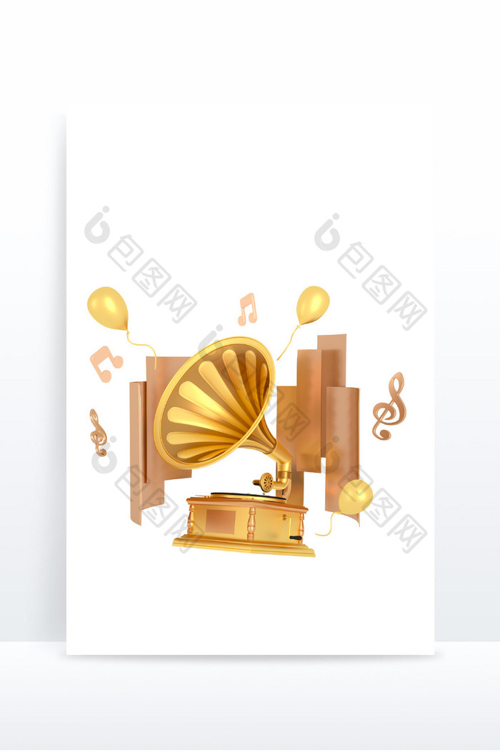 金色质感C4D音乐留声机唱片3D元素