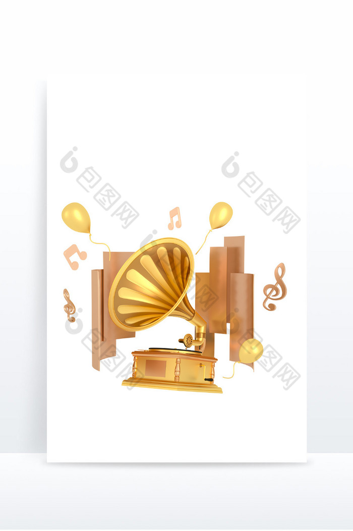 金色质感C4D音乐留声机唱片3D元素图片图片