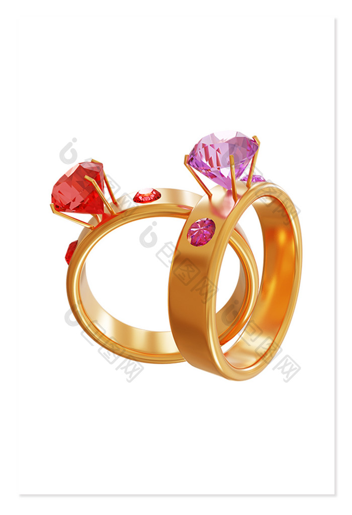 3D情人节元素节日装饰金戒指对戒