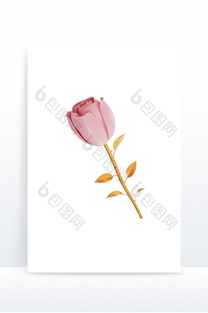 3D情人节元素节日装饰粉红色玫瑰花