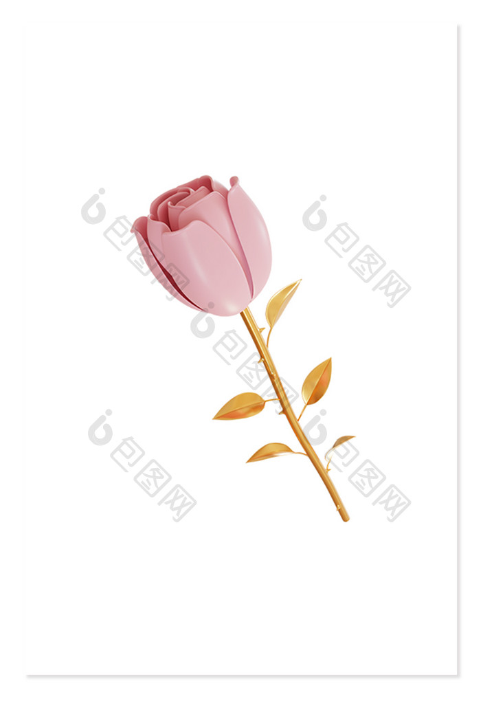 3D情人节元素节日装饰粉红色玫瑰花