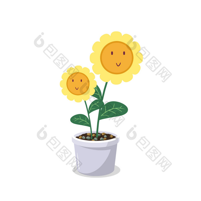 卡通可爱黄色太阳花盆栽动图GIF