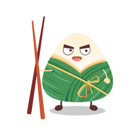 卡通绿色端午小粽子拿筷子表情包动图gif